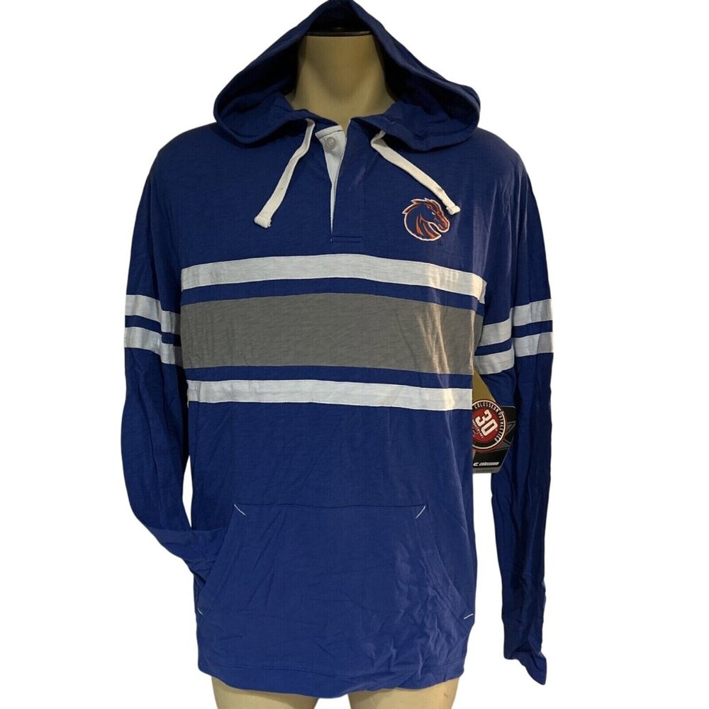 Boise State Broncos Men's Blue Colosseum Lebowski Hooded LS Shirt (L)